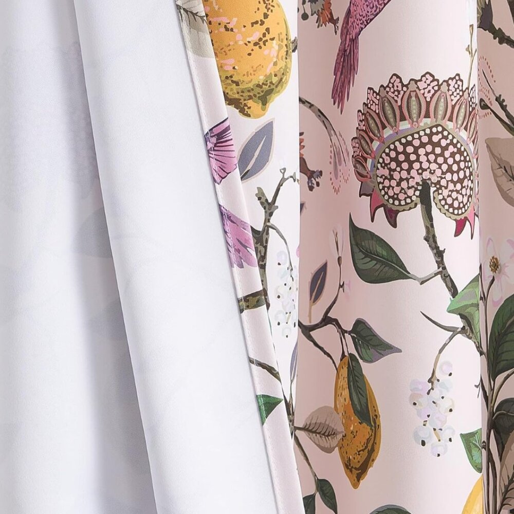Floral Lemon Hummingbird Curtains Patterned Waverly Mid-Century Style - Picture 6 of 7